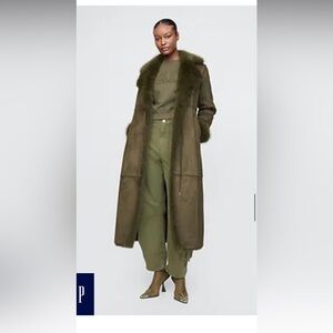 NWT Gap x Cult Gaia vegan suede wrap olive green coat Size Medium
